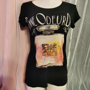 Perfume Print Rhinestone Tee Shirt Top Blouse Black Pink Bling Party Mars MA*RS